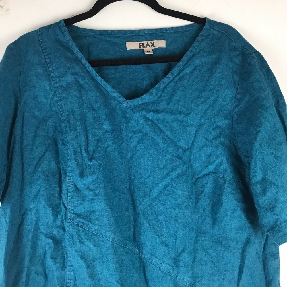 Flax, deep turquoise Linen Tunic with right pocket, Size M - Picture 2 of 5
